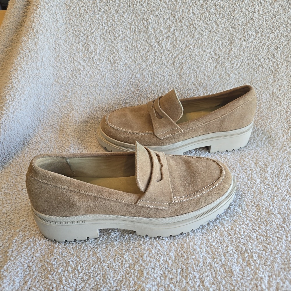 Patina Zoe Chunky Penny Loafers Tan Suede Women's Size 10 Portland Leather